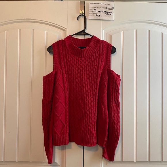 Broadway 38 Red Cable Knit Cold-Shoulder Sweater, Cutouts Women’s Pullover Sz L - Picture 1 of 7